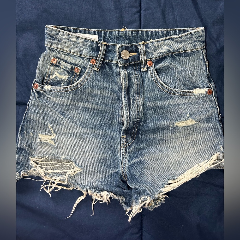 Zara Distressed Blue Denim Shorts